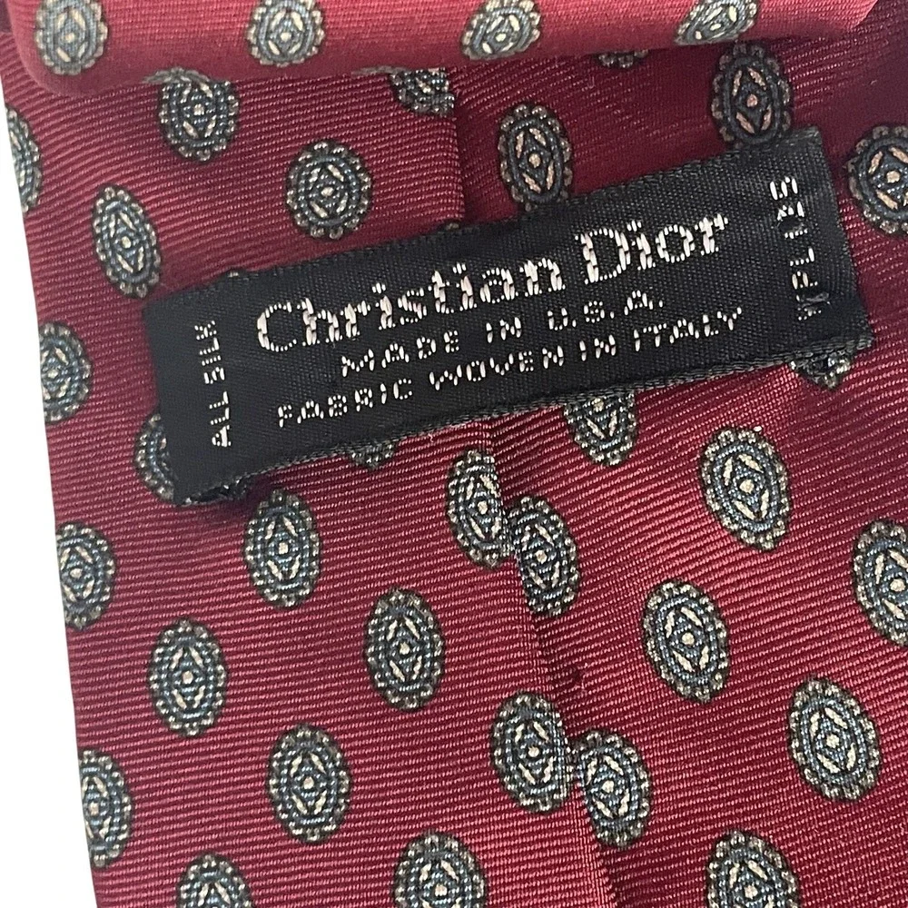 vintage Christian Dior Silk Tie‎ Red Blue Medallion Designer Necktie